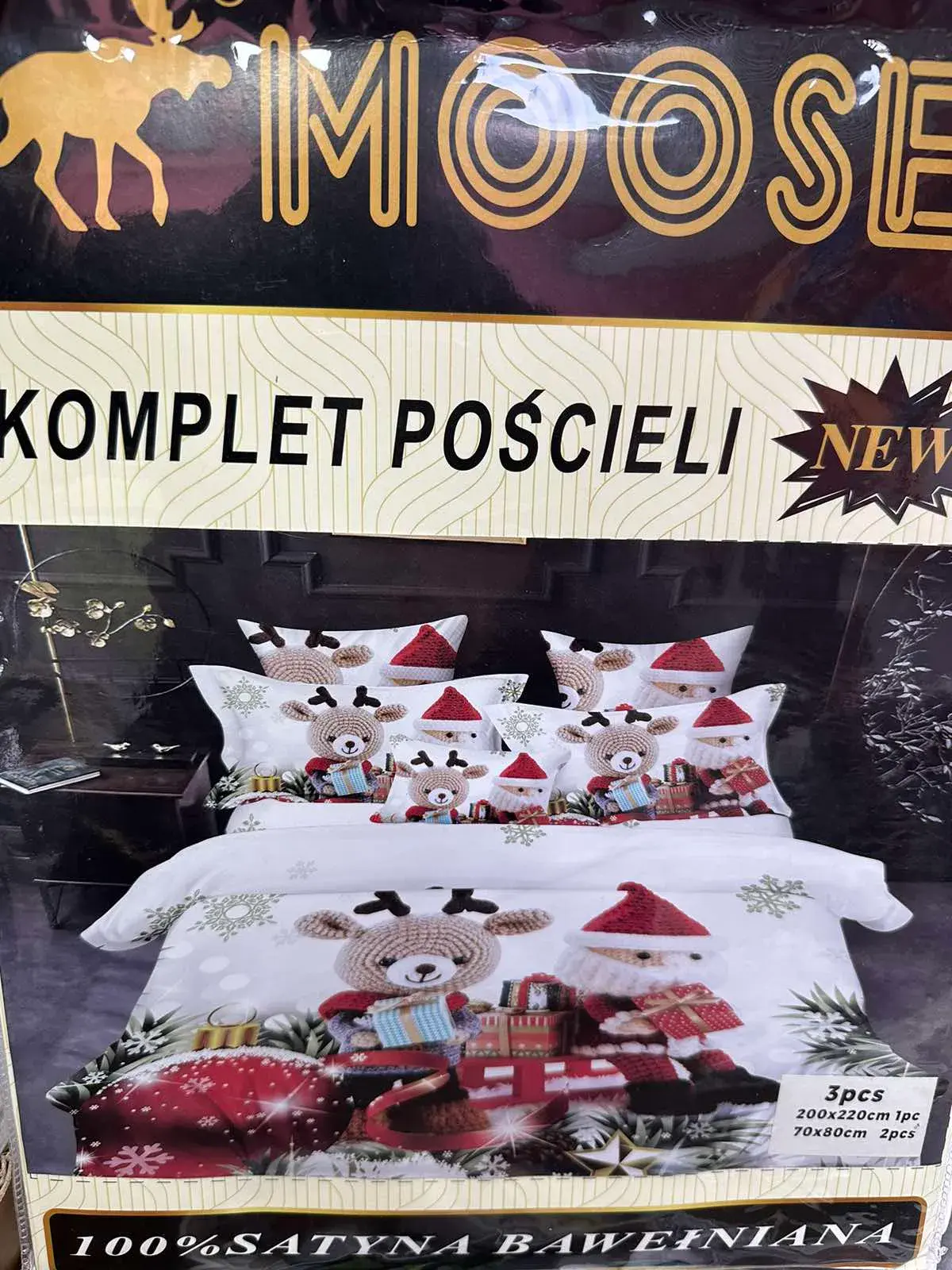 Komplet Pościeli 3cz 200/220 Moose Renifer Świąteczny