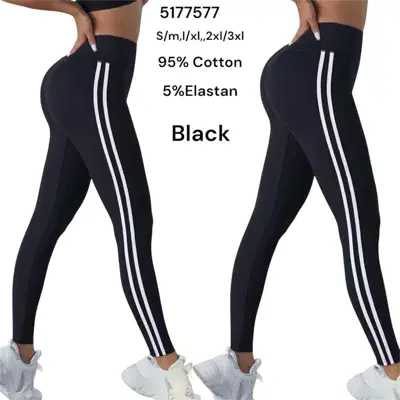 Legginsy damskie czarne z białymi paskami 95% bawełna 5% elastan