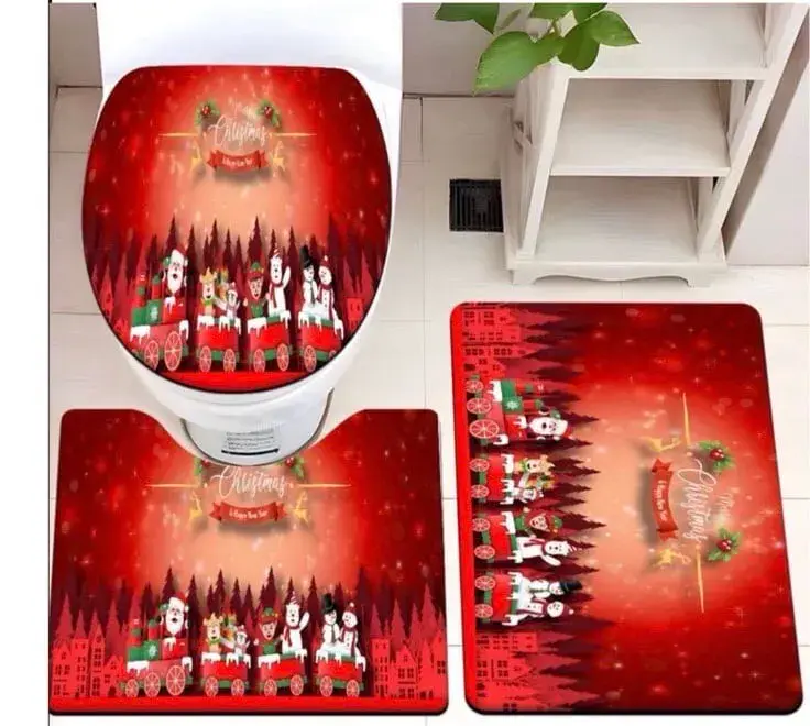 Zestaw 3 el. Dywanik łazienkowy świąteczny 40/45+40/50+50/80 cm, kolor czerwony