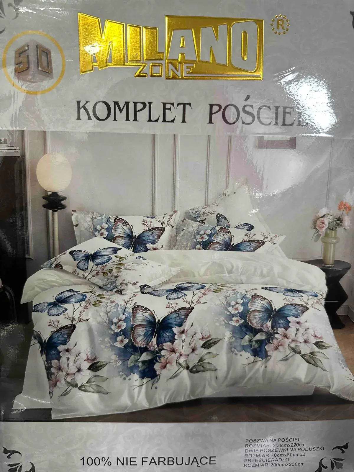 Komplet Pościel 4cz Milano Zone 200/220 Motyw Motyli, w wielu kolorach