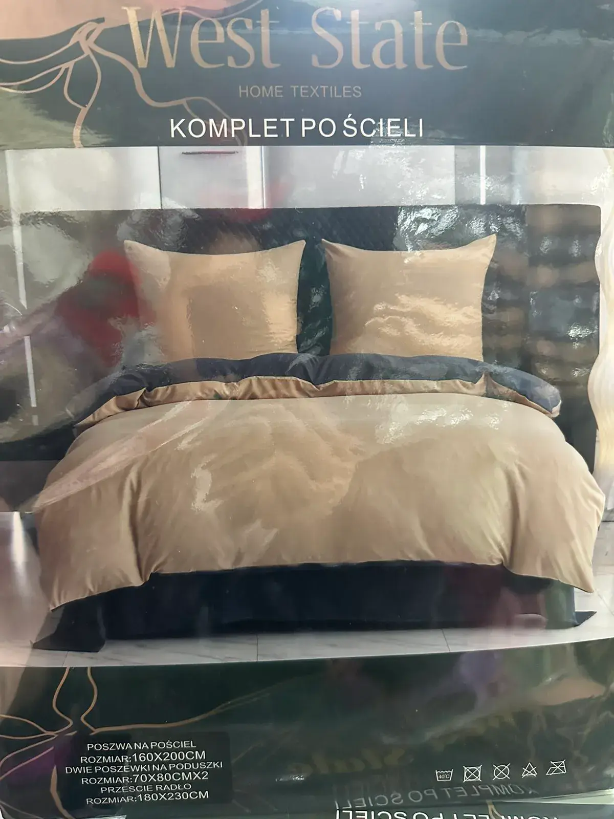 Komplet Pościeli West State 4cz. 200/220 beżowo-czarny