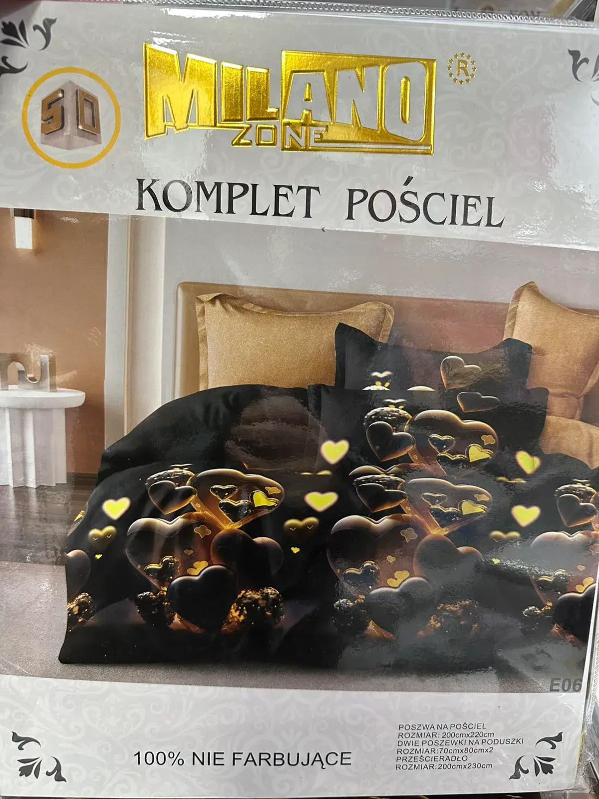 Komplet Pościel Milano 4cz 200/220 serca czarne