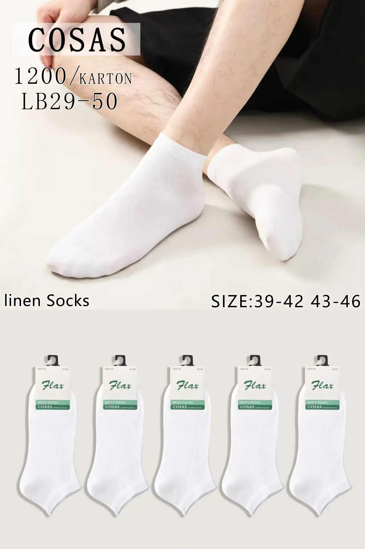 Skarpetki męskie białe Cosas Size 39-42, 43-46 LB29-50