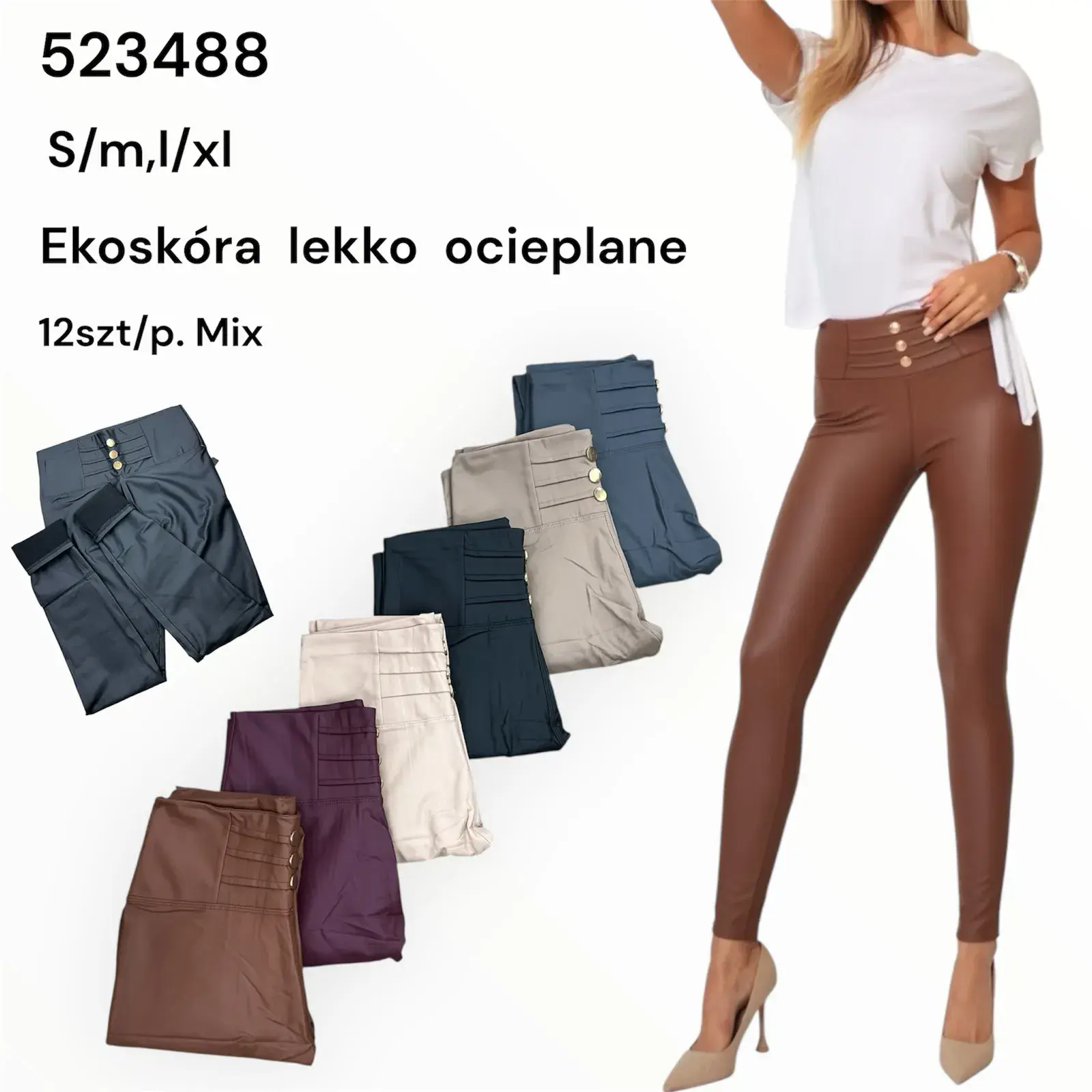 Leggingsy damskie eko-skóra S/M/L/XL mix kolorów