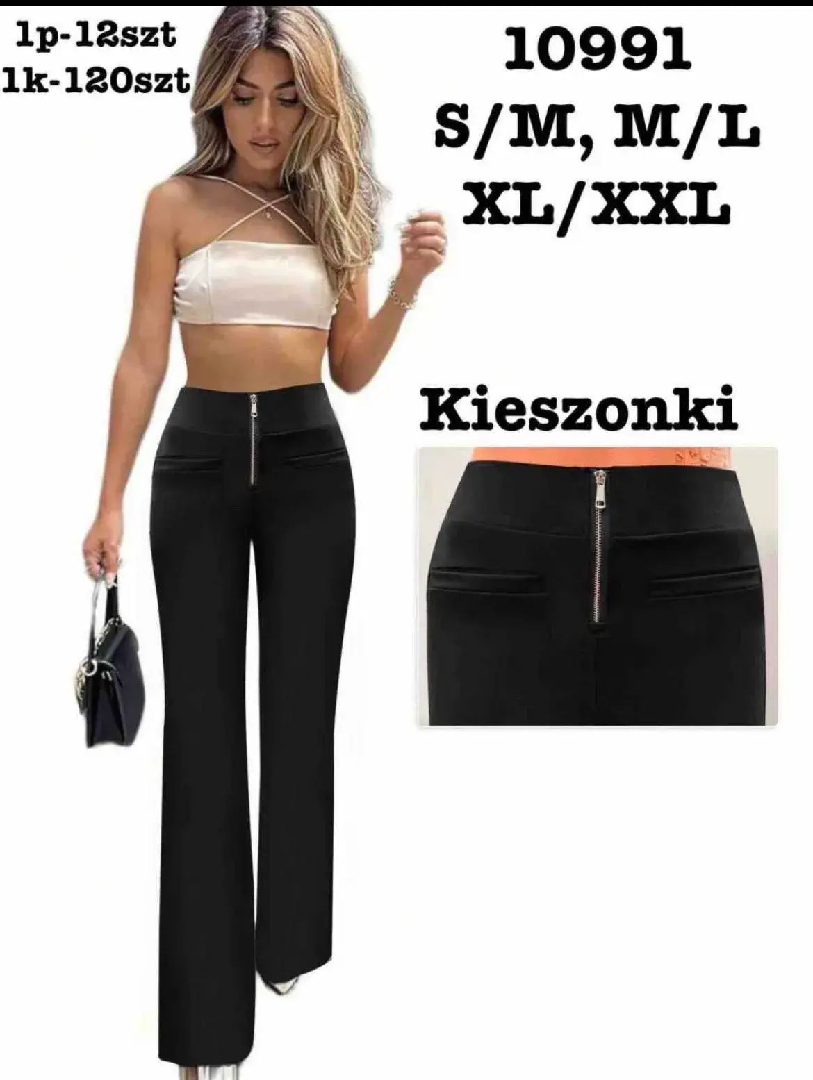 Legginsy damskie czarne z zamkiem S/M, M/L, XL/XXL