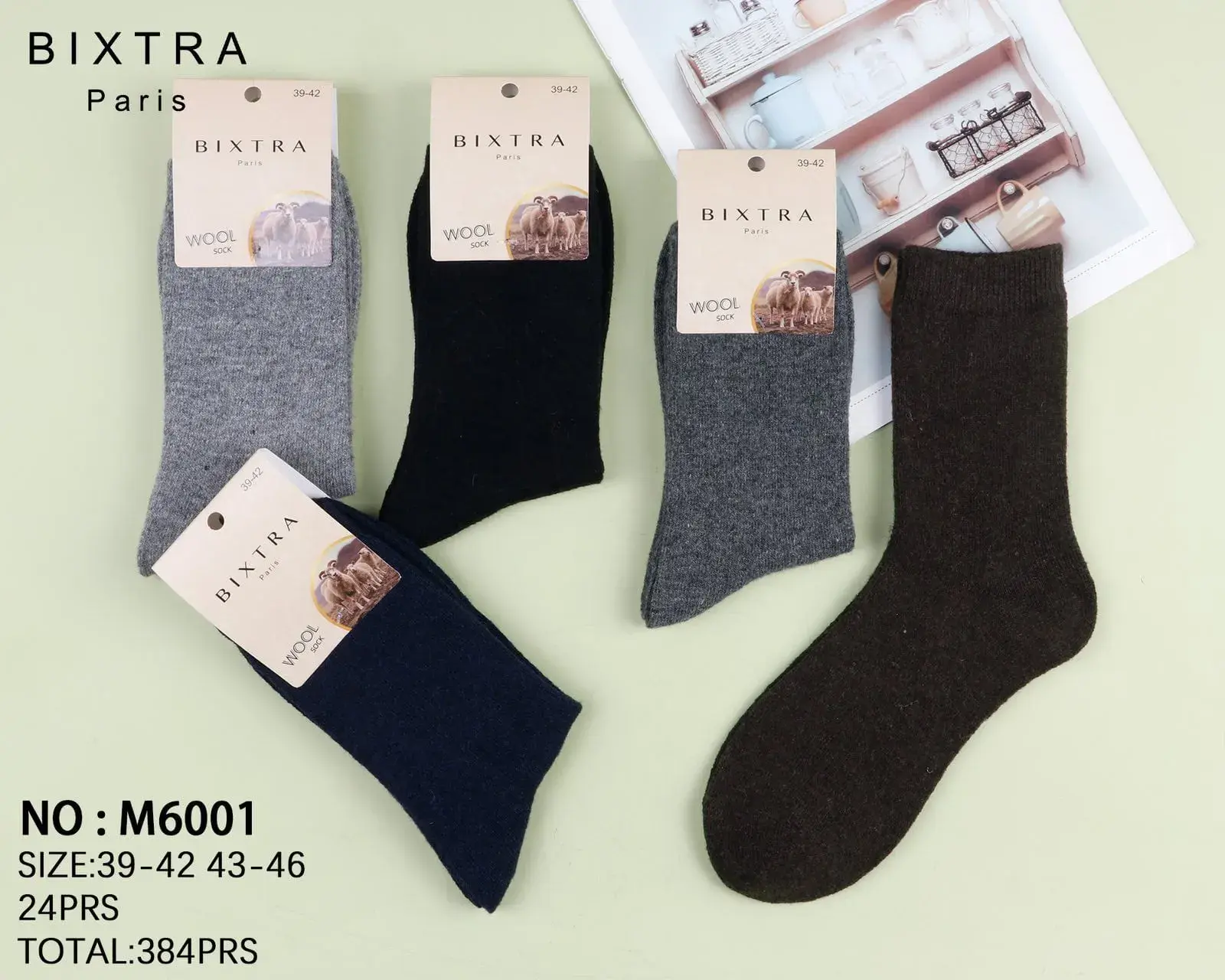 Skarpetki męskie BIXTRA wełna M001 41-46 szary/czarny/brązowy