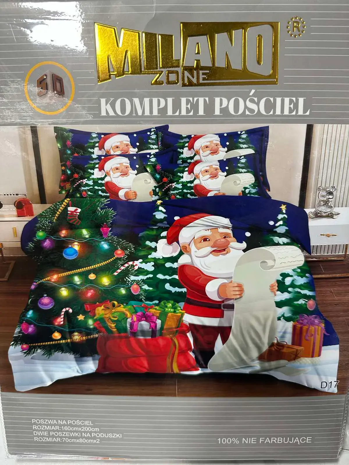 Komplet Pościel 3cz Milano Zone 160/200 Święty Mikołaj