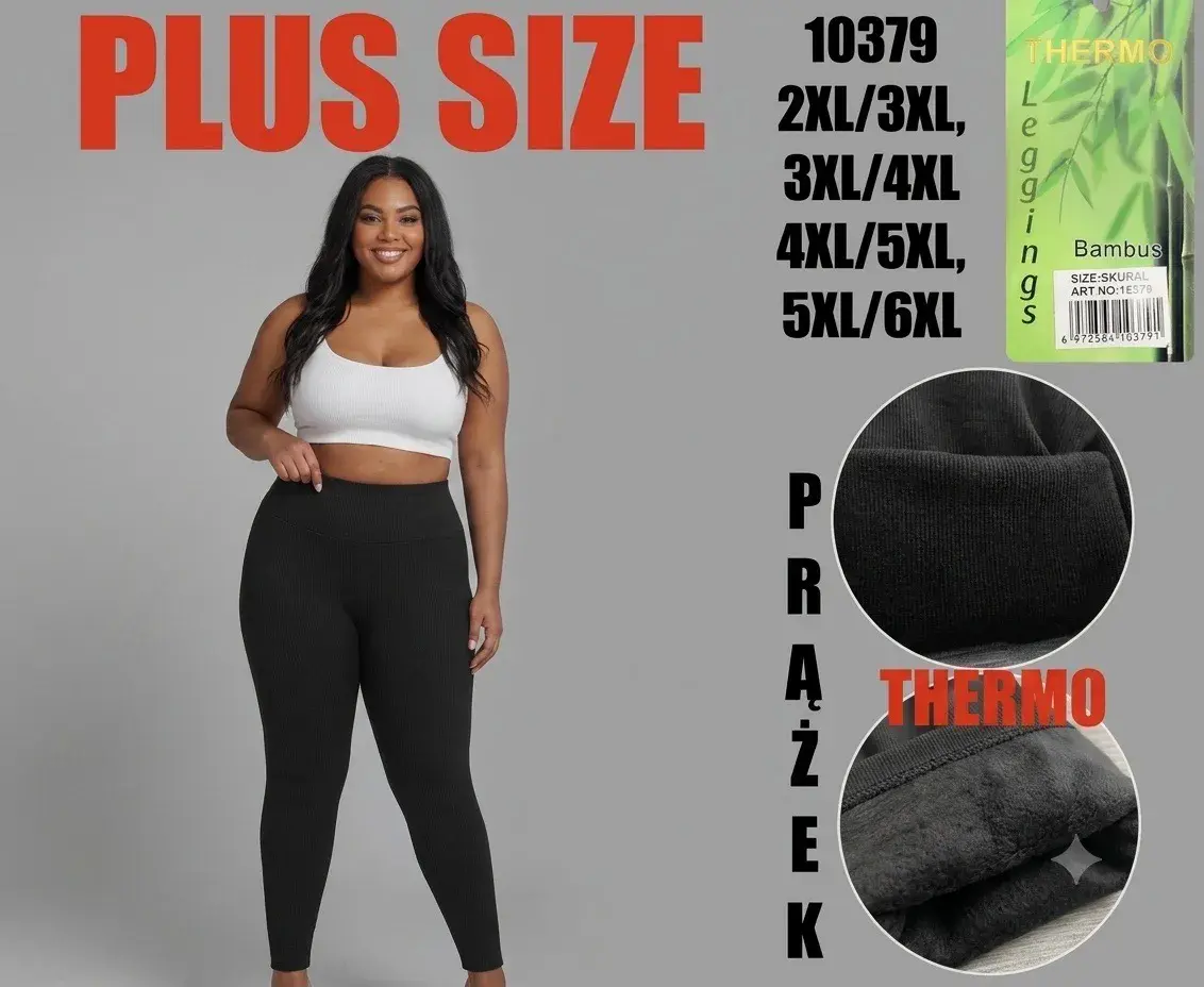 Legginsy termiczne czarne plus size 2XL-6XL prążkowane