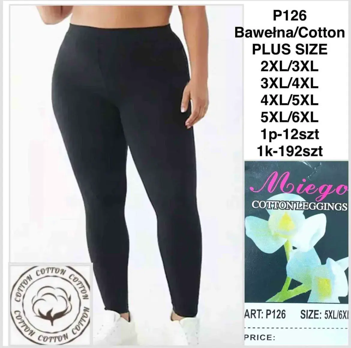 Legginsy bawełniane czarne plus size 2XL-6XL Miego