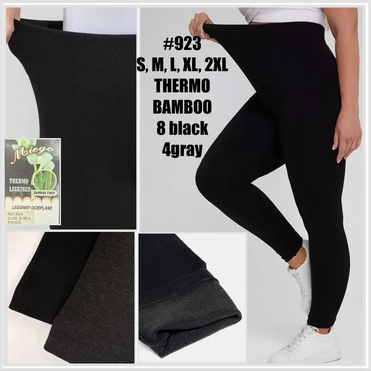 Legginsy Termiczne Bamboo Czarne Rozmiary S-2XL