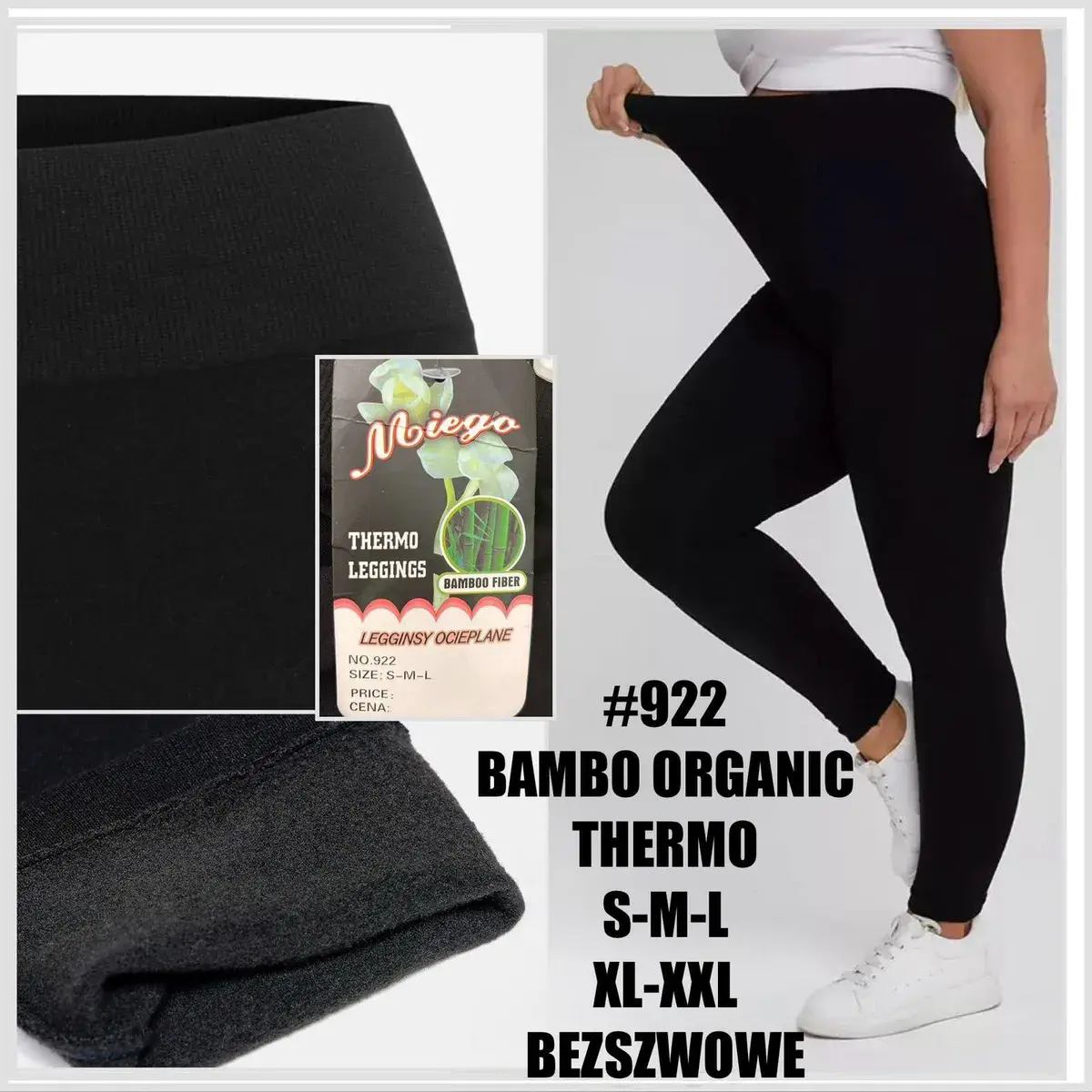Legginsy termiczne BAMBO ORGANIC czarne bezszwowe S-XXL