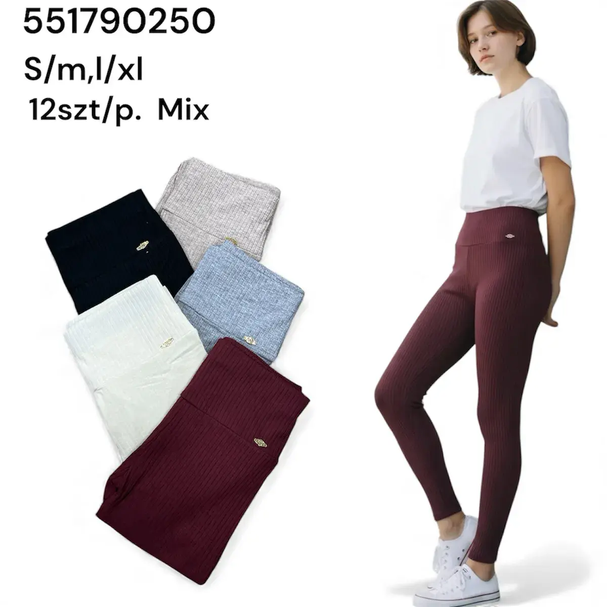 Legginsy damskie prążkowane mix kolorów S-XL