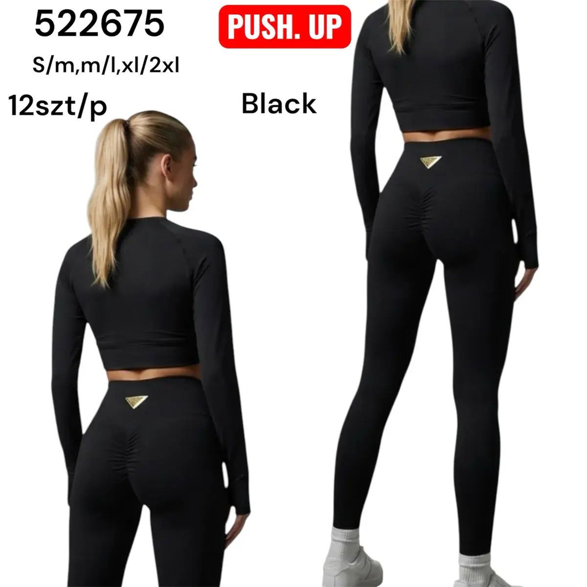 Legginsy Push Up czarne damskie S-2XL 12 sztuk