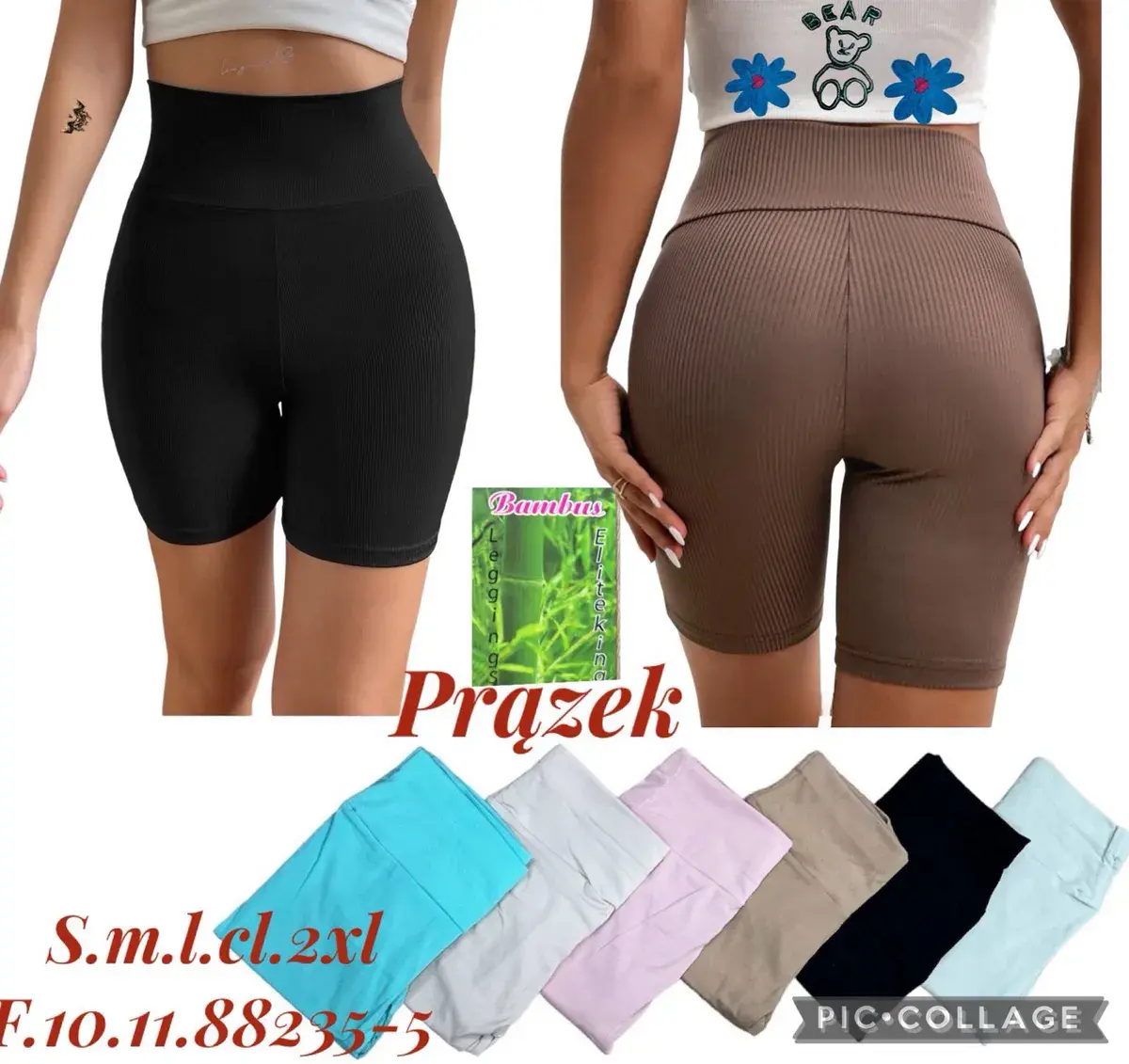 Legginsy damskie prążkowane bambusowe krótkie kolory mix