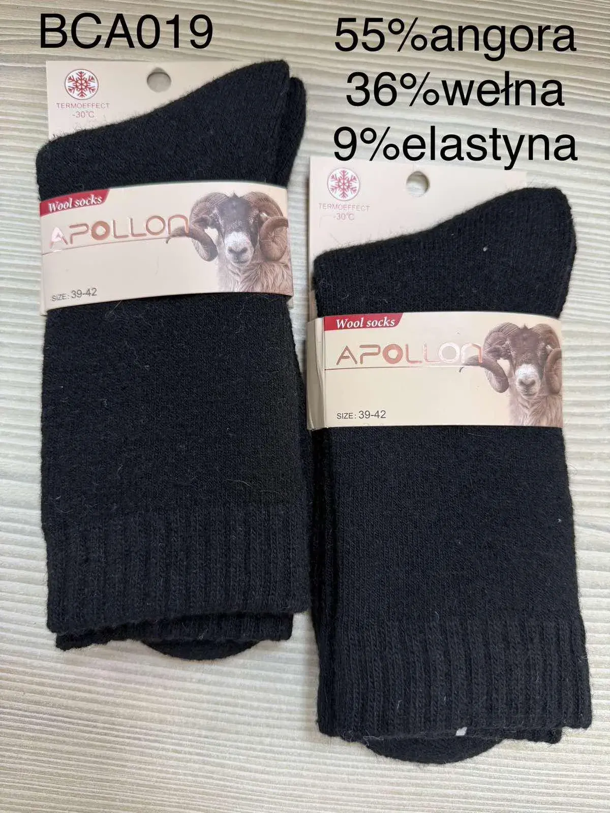 Skarpetki męskie Apollo Wool czarne rozmiar