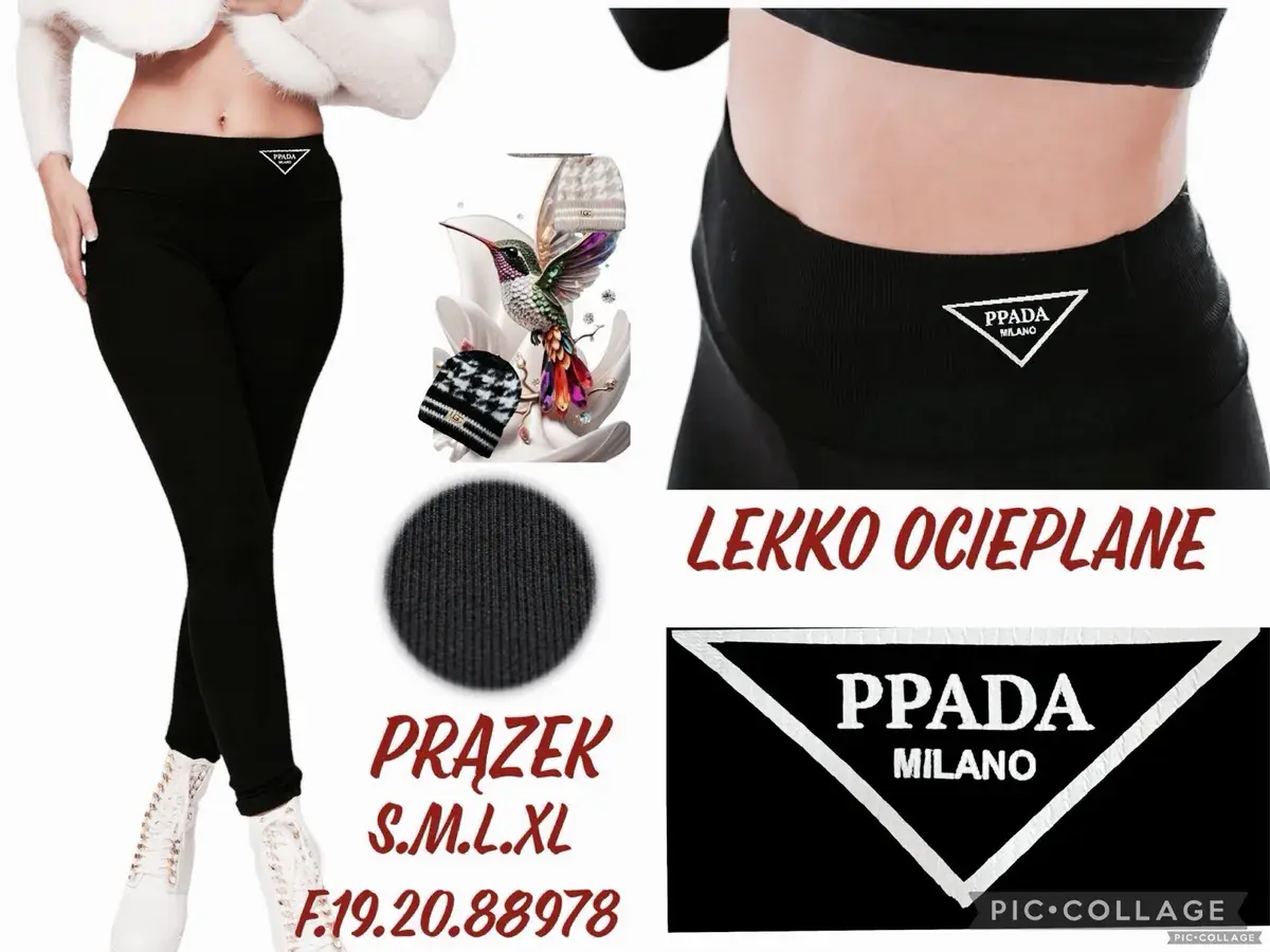 Legginsy damskie czarne lekko ocieplane prążek S-XL