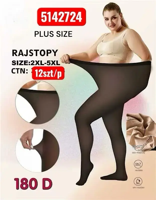 Rajstopy Plus Size 2XL-5XL czarne 180D elastyczne