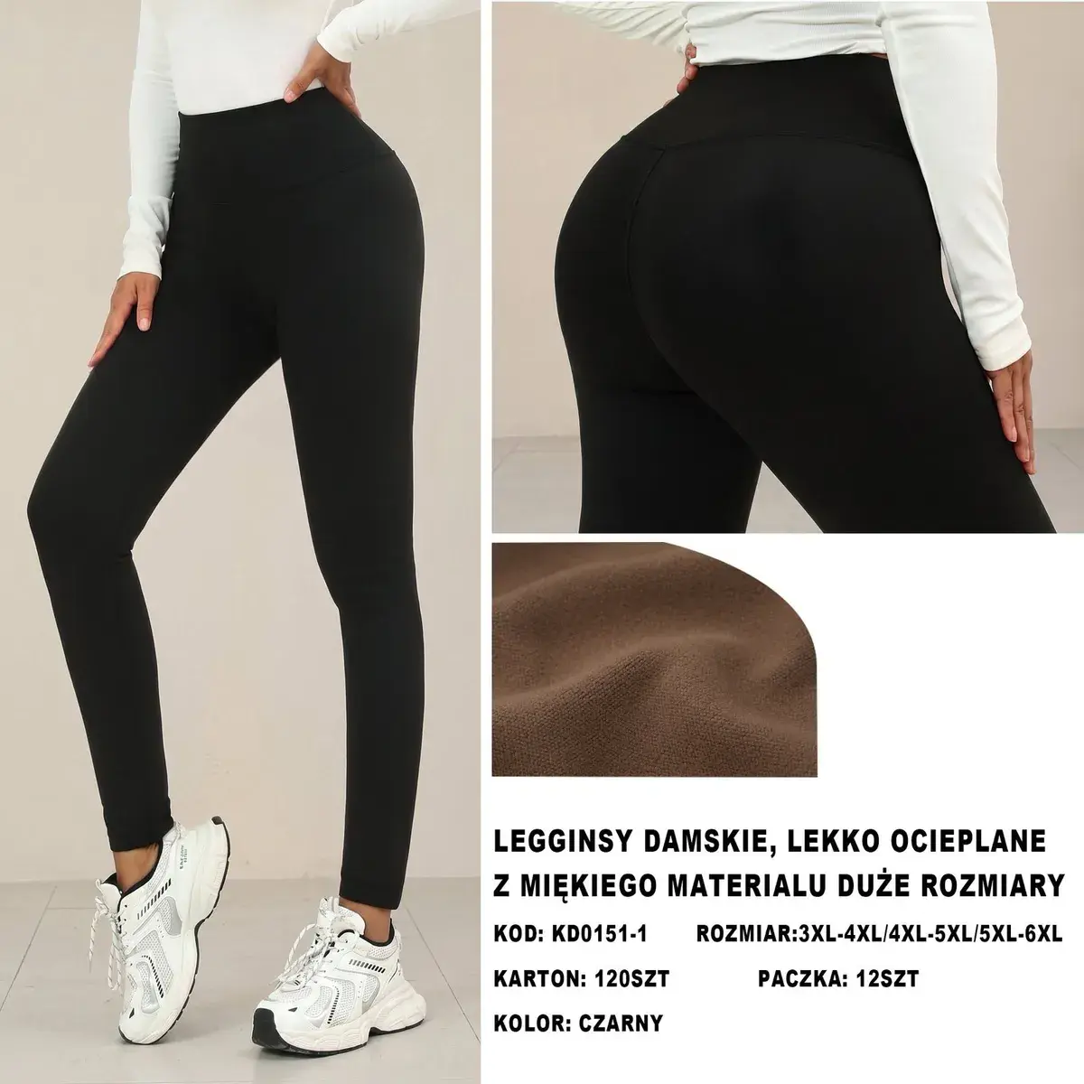 Legginsy damskie czarne lekko ocieplane duże rozmiary