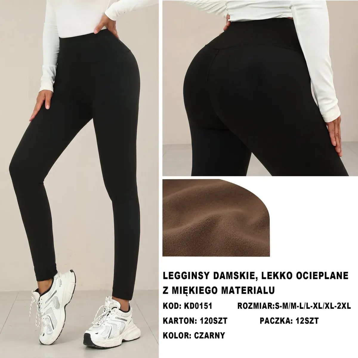 Legginsy damskie czarne lekko ocieplane KD0151