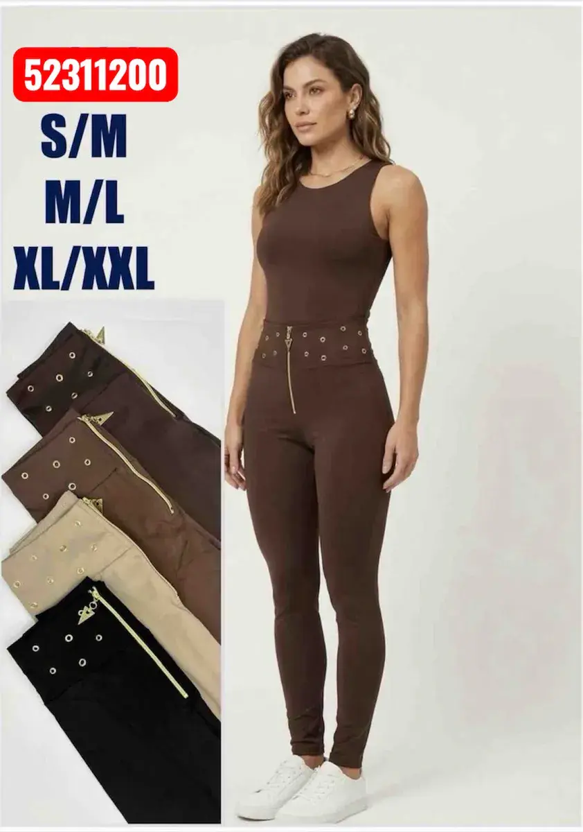Legginsy damskie z wysokim stanem i ozdobnym suwakiem
