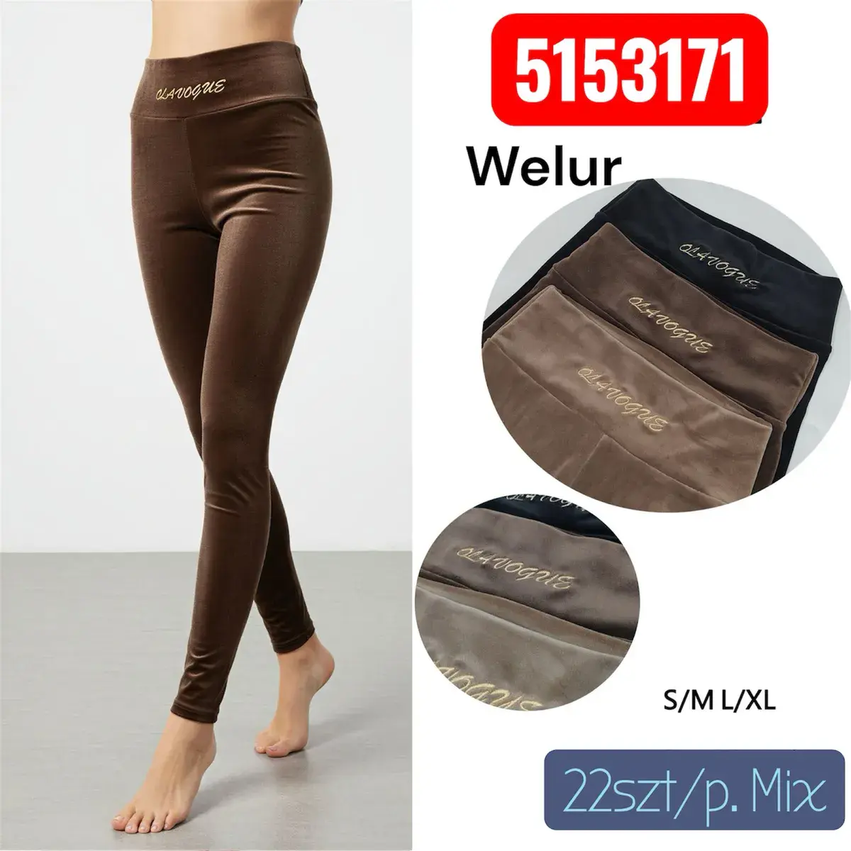 Legginsy damskie welurowe brązowe S/M L/XL miękkie