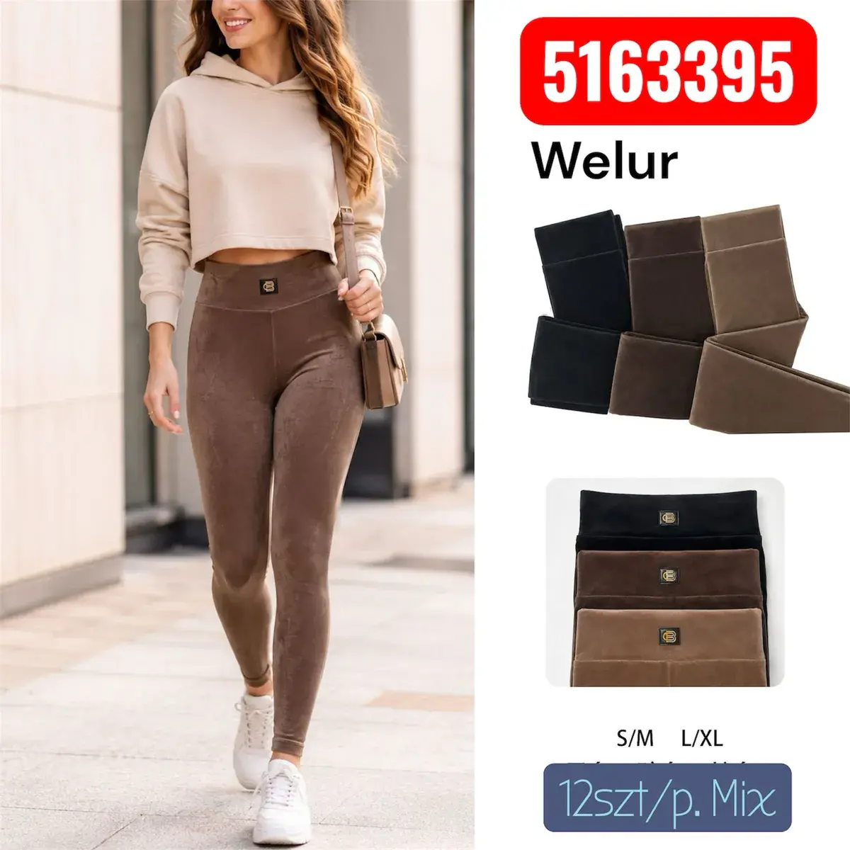 Legginsy damskie welurowe mix kolorów S/M L/XL