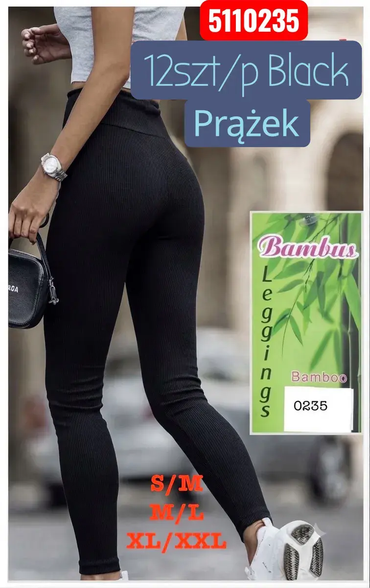 Legginsy damskie czarne prążkowane Bamboo S-XXL