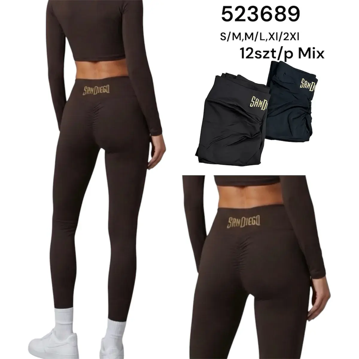 Legginsy damskie San Diego czarne z marszczeniem w pasie