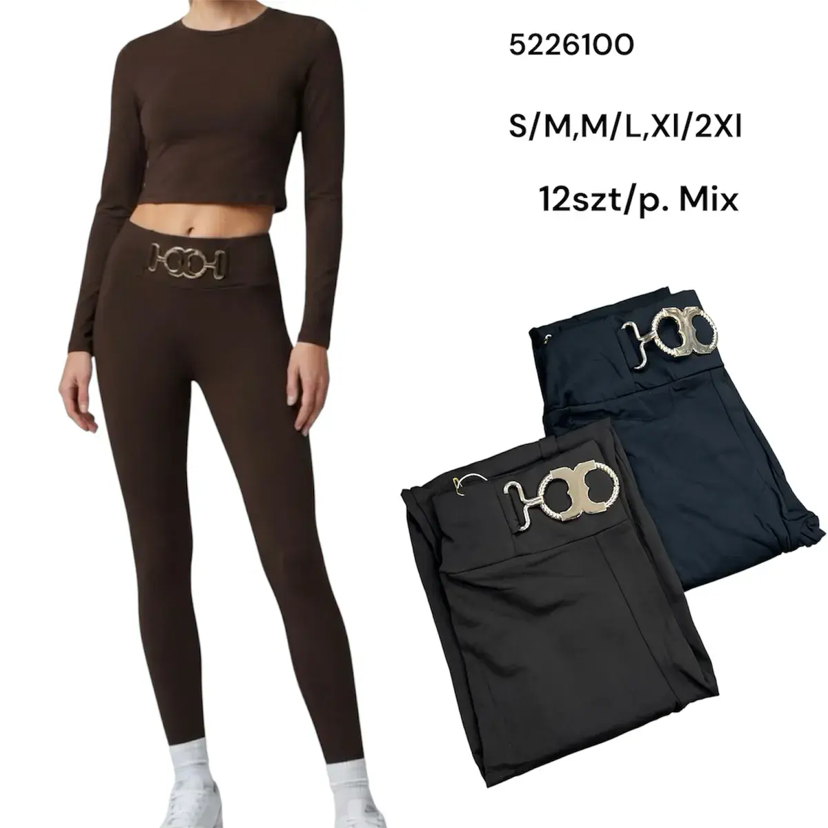 Legginsy damskie z ozdobną klamrą mix rozmiarów i kolorów