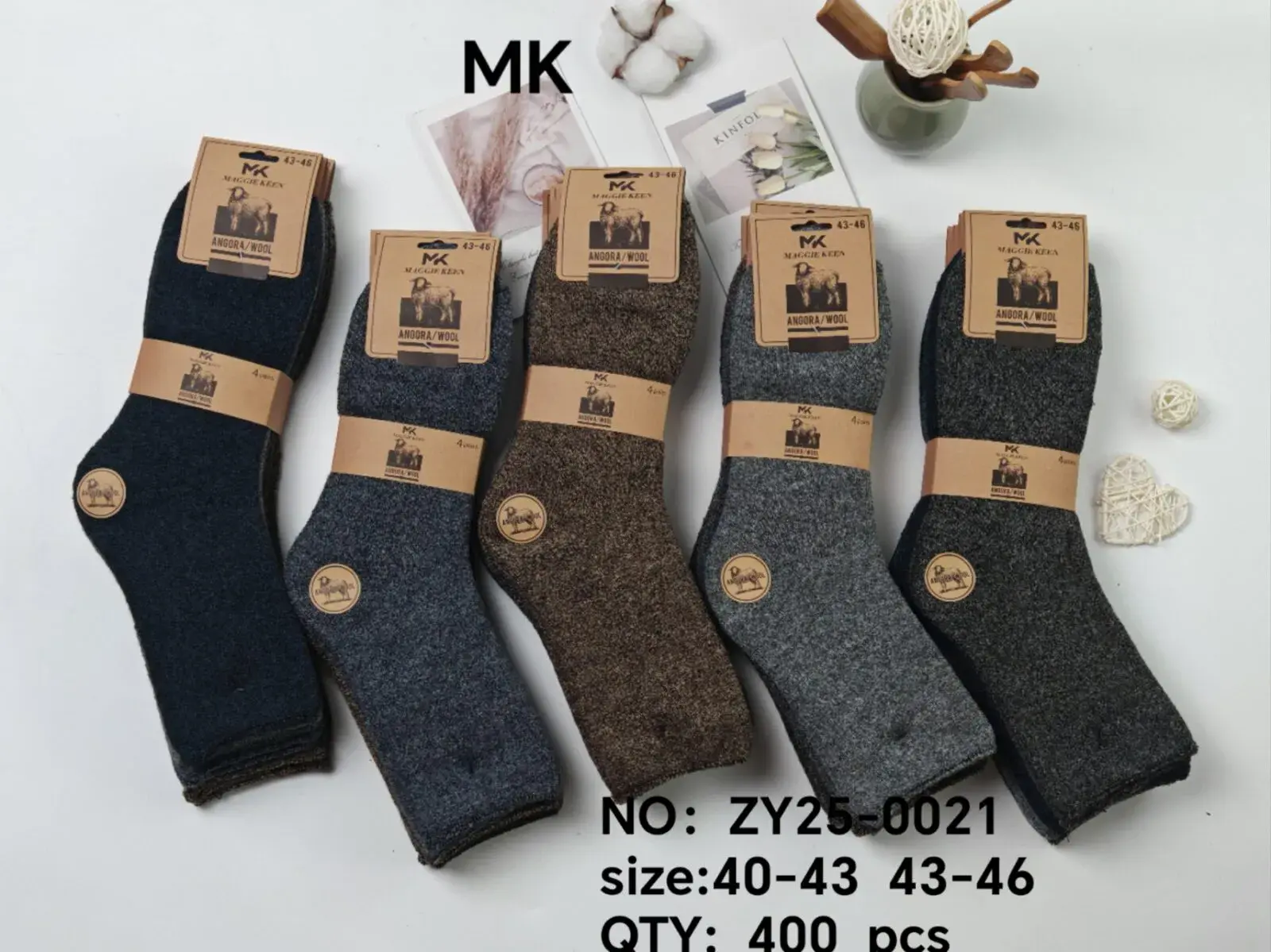 Skarpetki męskie MK Angora Wool granatowe/brązowe 43-46