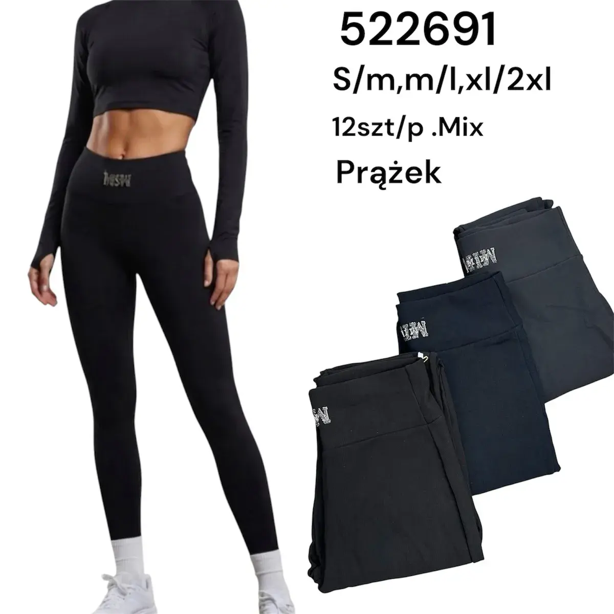 Legginsy damskie prążkowane mix rozmiarów czarne i granatowe