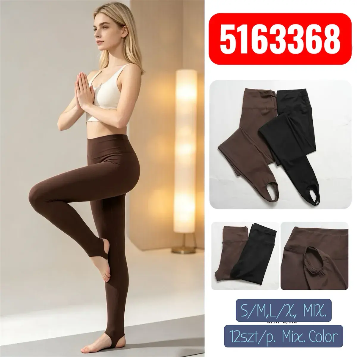 Legginsy damskie z wycięciem na stopę brązowe i czarne MIX