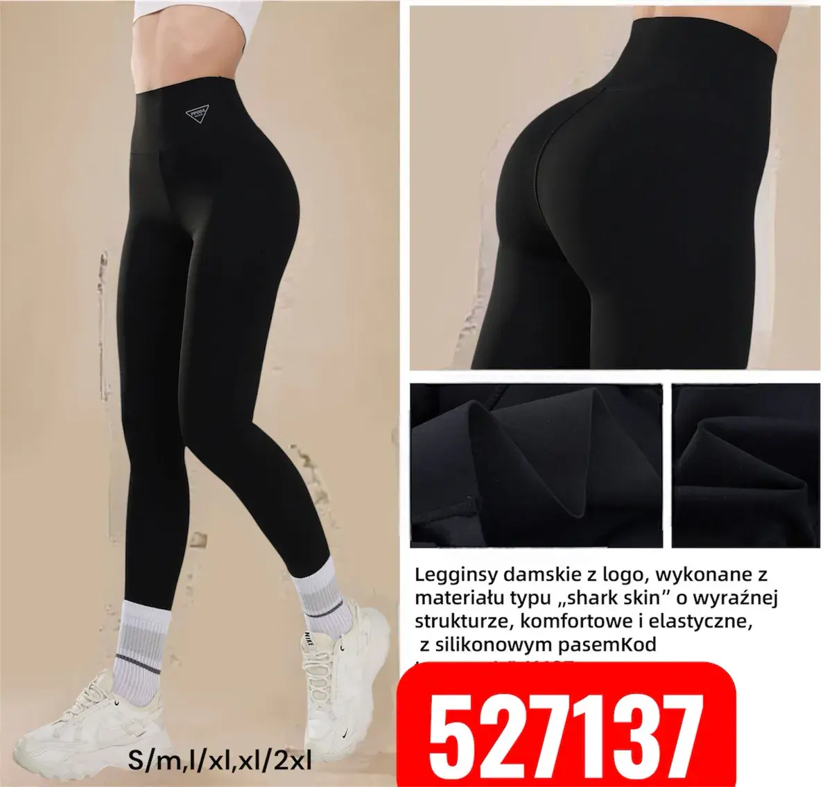Legginsy damskie czarne z silikonowym pasem i logo