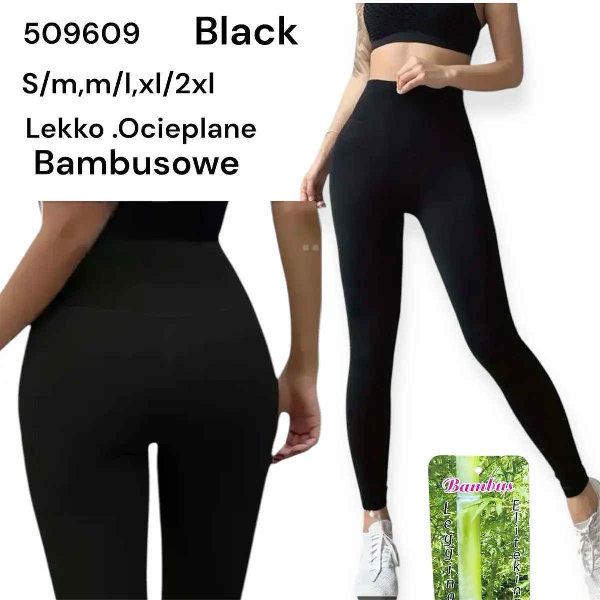 Legginsy bambusowe czarne lekko ocieplane S-2XL