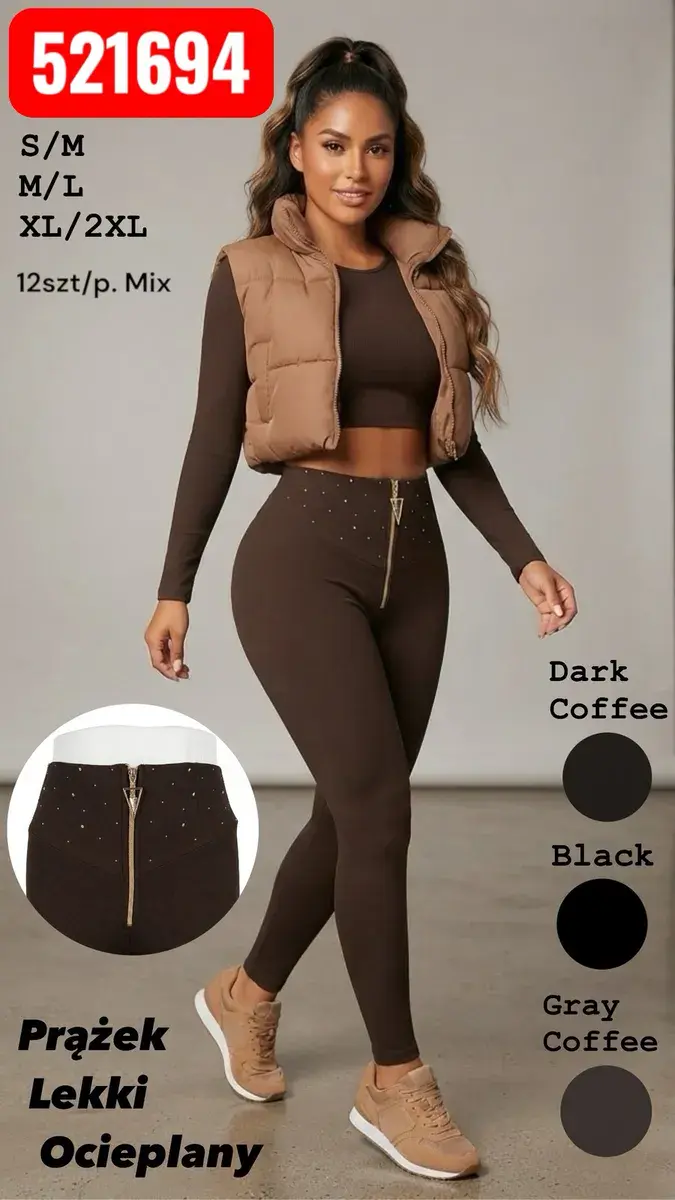 Legginsy damskie prążkowane ocieplane mix kolorów S-2XL