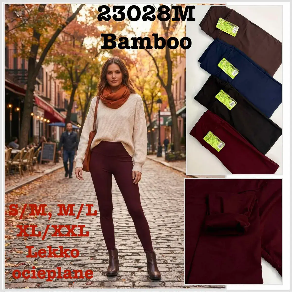 Legginsy Bamboo lekkie ocieplane w różnych kolorach i rozmiarach