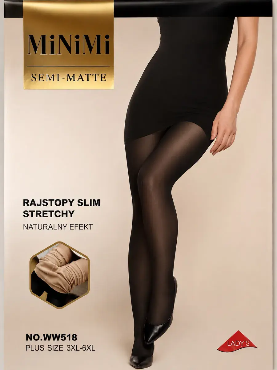 Rajstopy Slim Stretchy Plus Size 3XL-6XL czarne semi-matte