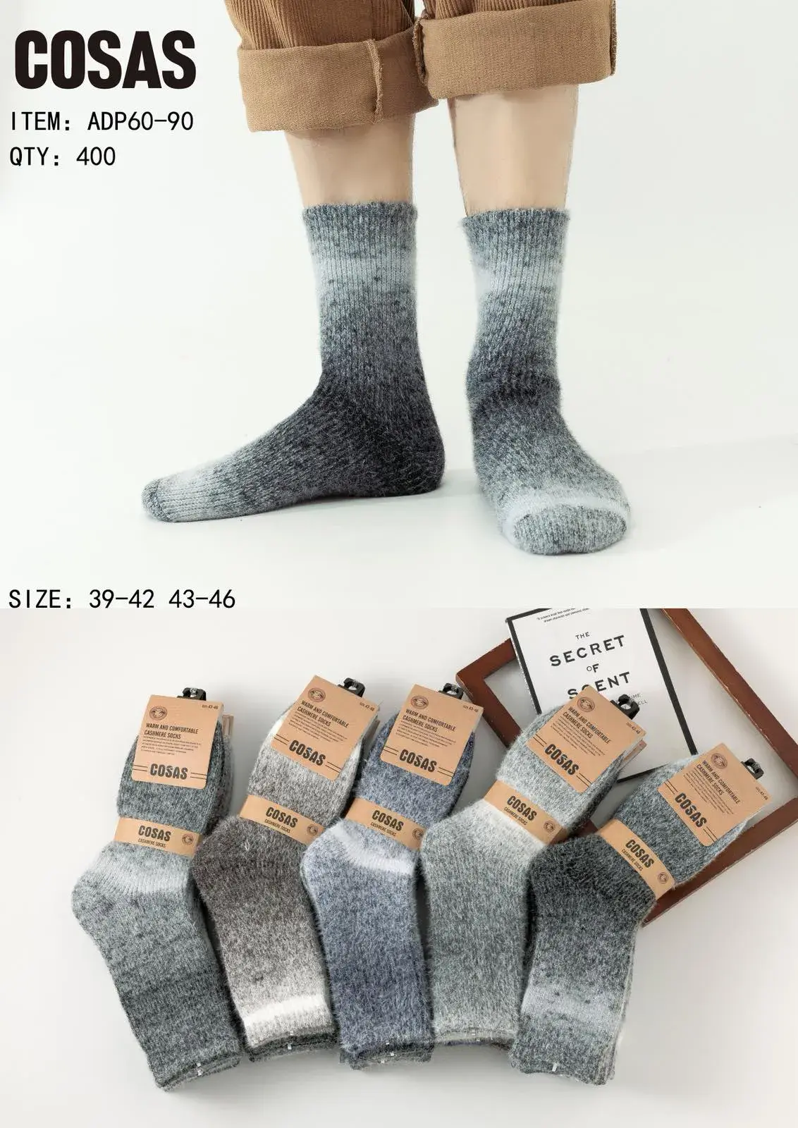 Skarpetki męskie COSASAS szare ombre roz. 39-42/43-46