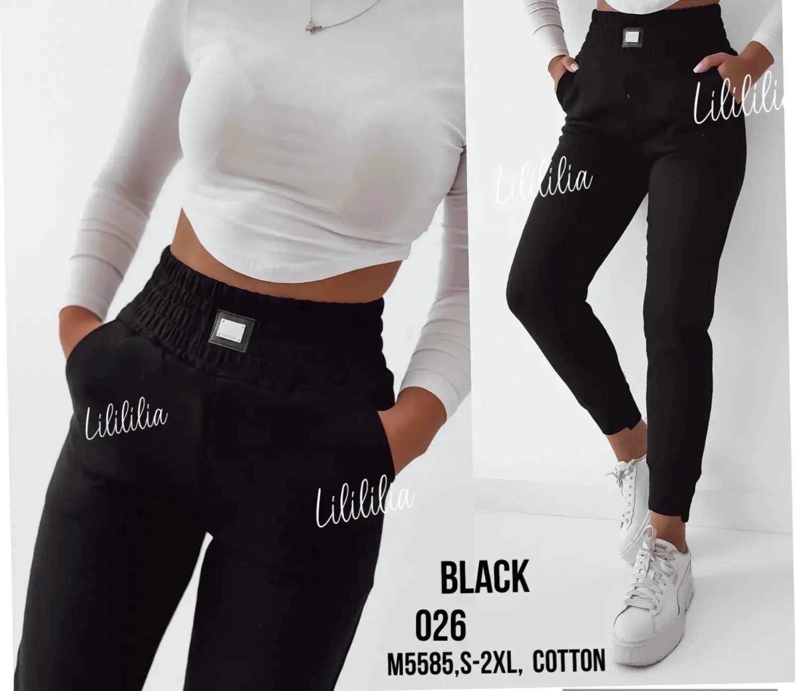 Legginsy damskie czarne M-5XL bawełna 026