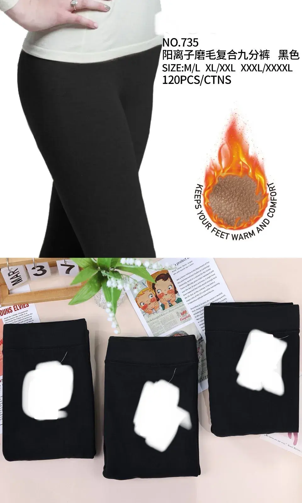 Legginsy damskie ciepłe czarne S-XXL, 120 szt/CTN