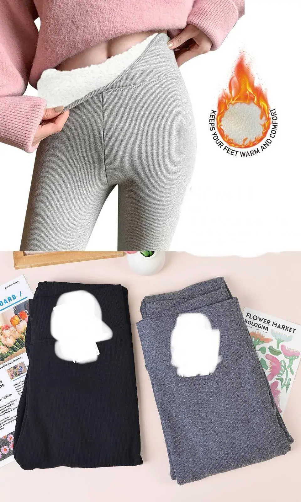 Legginsy damskie ocieplane szare i czarne