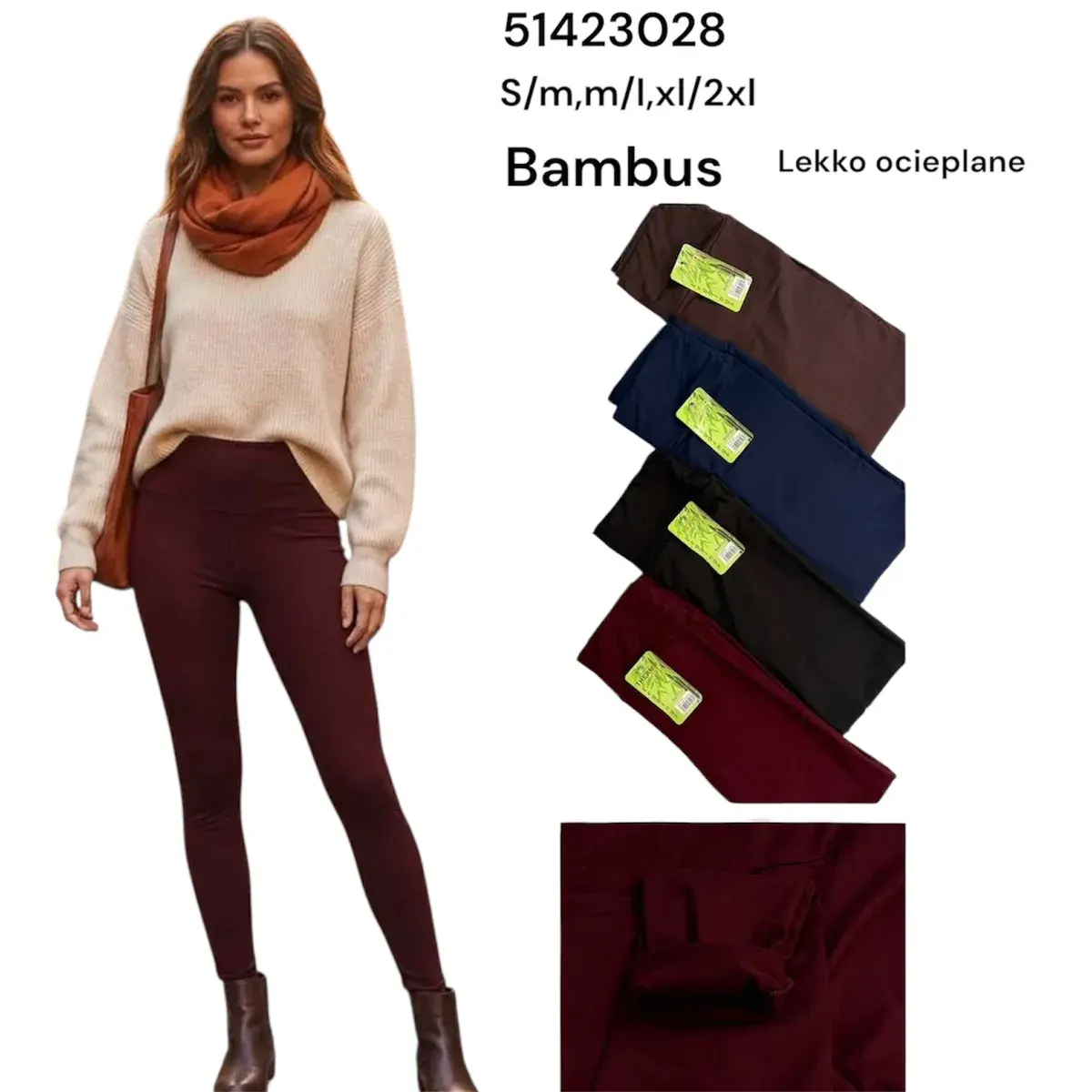 Legginsy damskie bambusowe lekko ocieplane w różnych kolorach