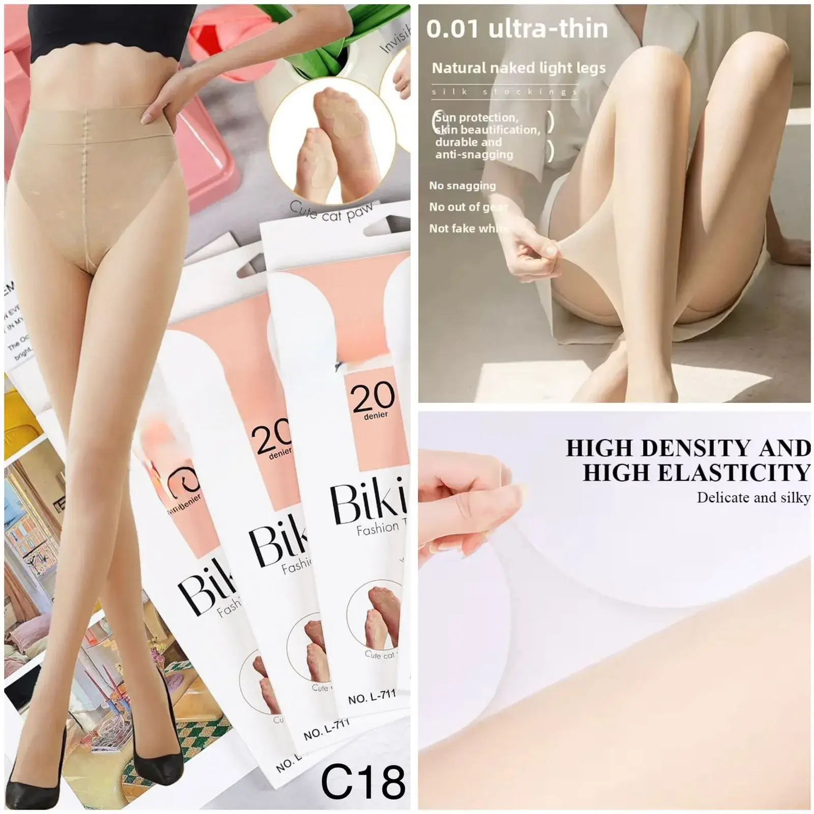 Rajstopy damskie Biki ultra cienkie 0.01 natural nude