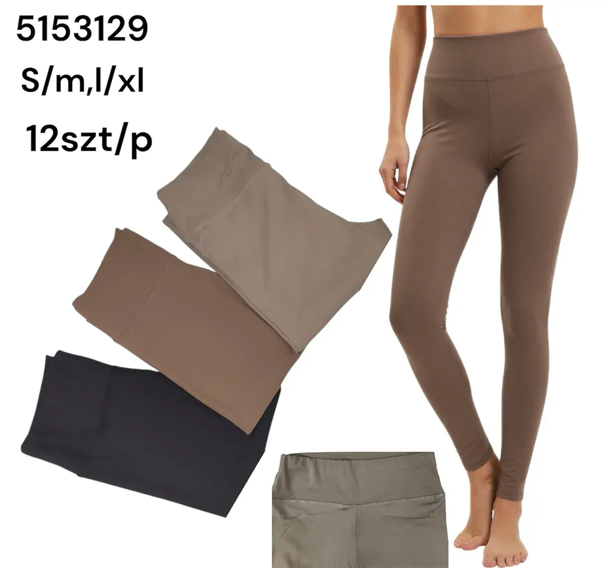 Legginsy damskie gładkie beżowe, brązowe i czarne S-XL 12 szt