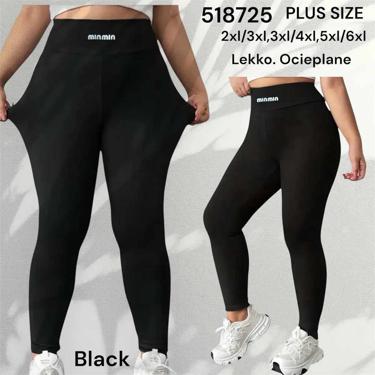 Legginsy Plus Size czarne lekko ocieplane MINMIN