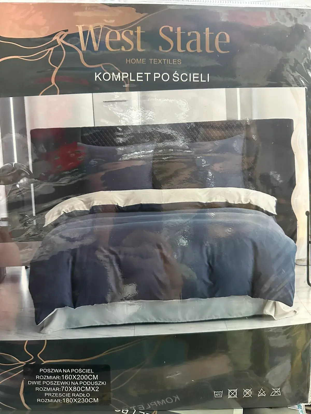Komplet Pościeli West State 4cz. 200/220, kolor granatowy z białymi akcentami