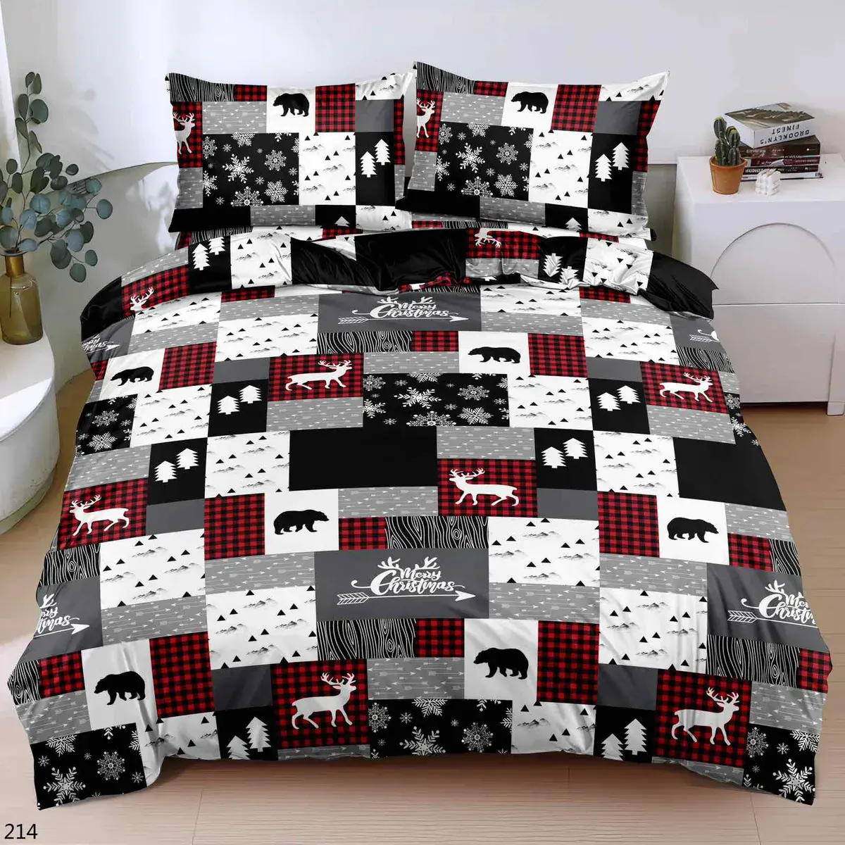 Komplet pościeli 3D 100% satyna bawełniana świąteczna 200x220 cm, w wielu kolorach – wzór 2