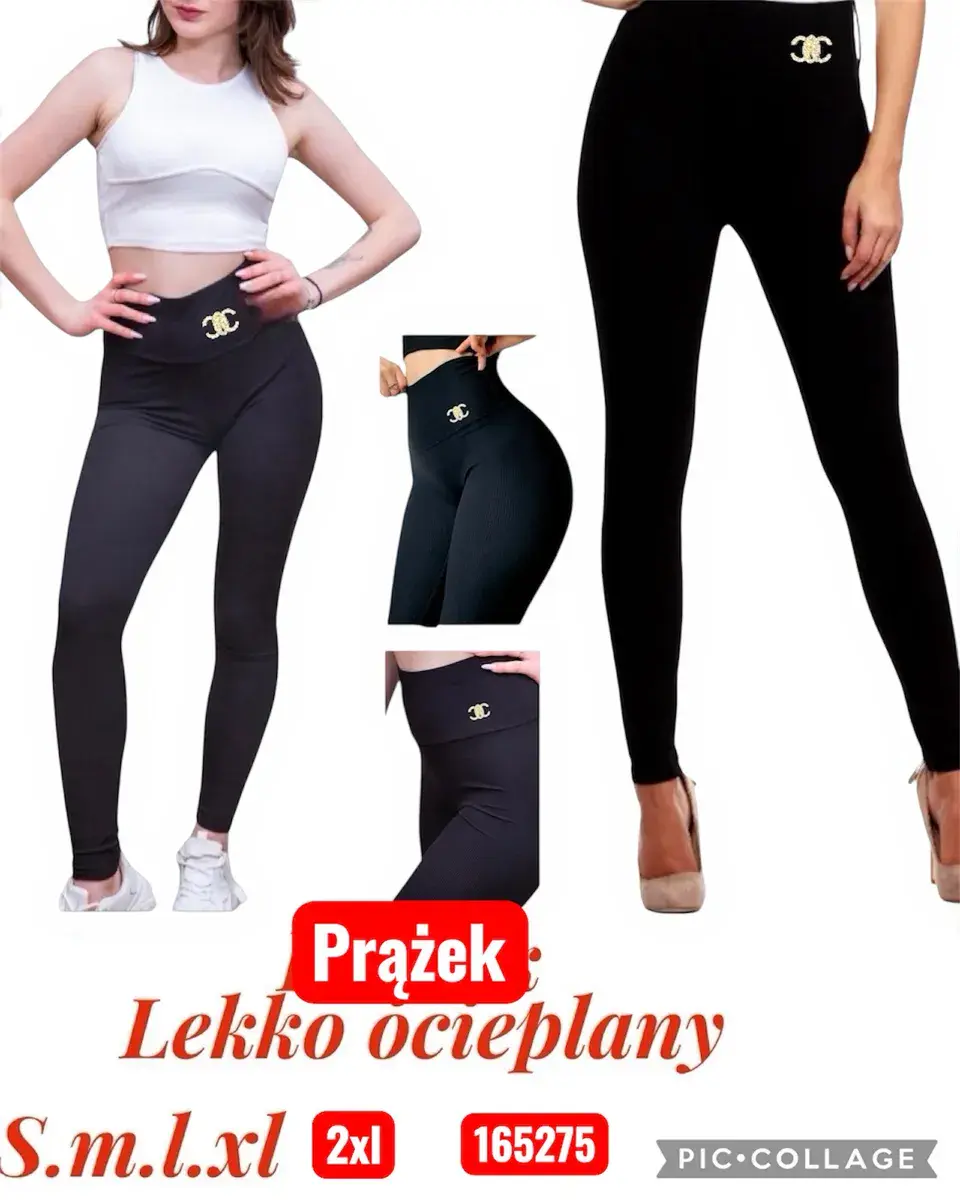 Legginsy damskie czarne prążkowane lekko ocieplane