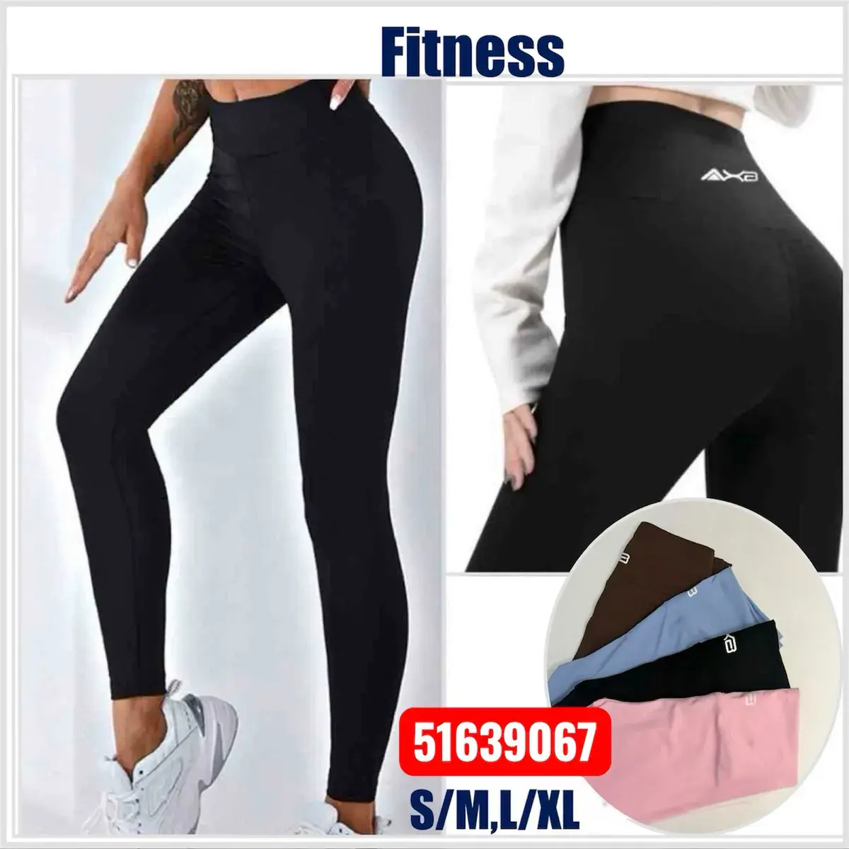 Legginsy fitness damskie czarne z wysokim stanem S/M L/XL