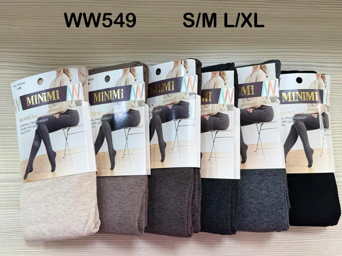 MiNiMi Grube Prążkowane Rajstopy Bawełniane Mix Kolorów S-XL